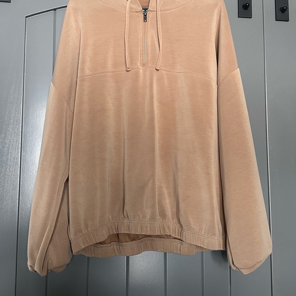 Gold 1/4 zip light weight off the shoulder crop sweater - Picture 2 of 2